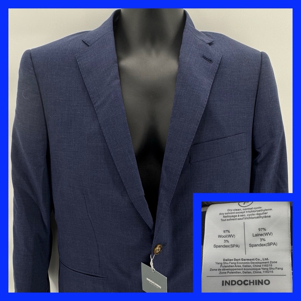 Indochino Blazer Mens "P" Navy‎ Wool Cashmere Sports Coat Jacket Luxury Lined